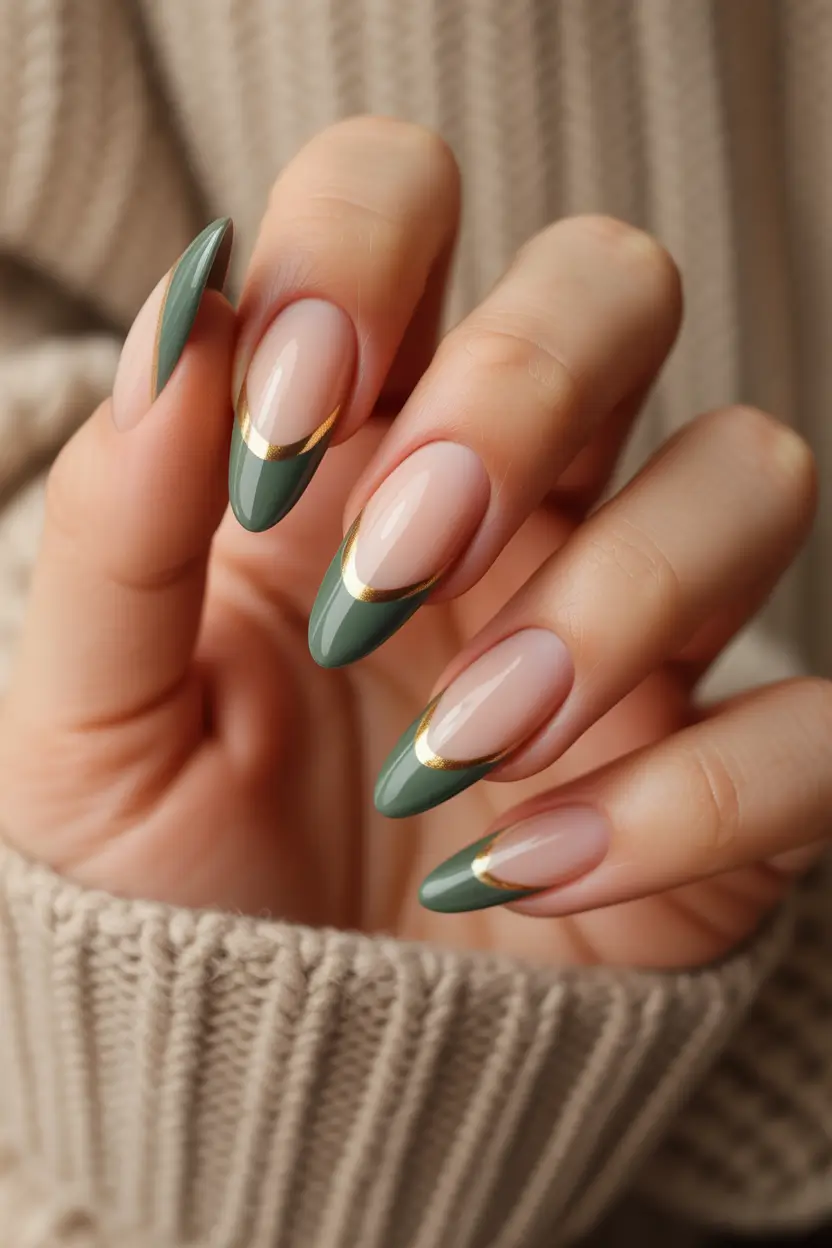 winter nails design and color Emerald French Perfection