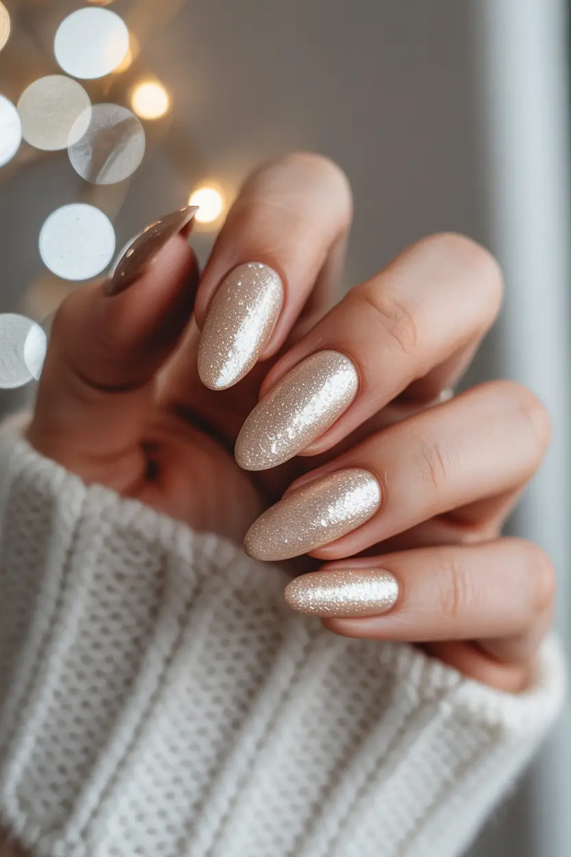 winter nails design and color Golden Champagne Glow