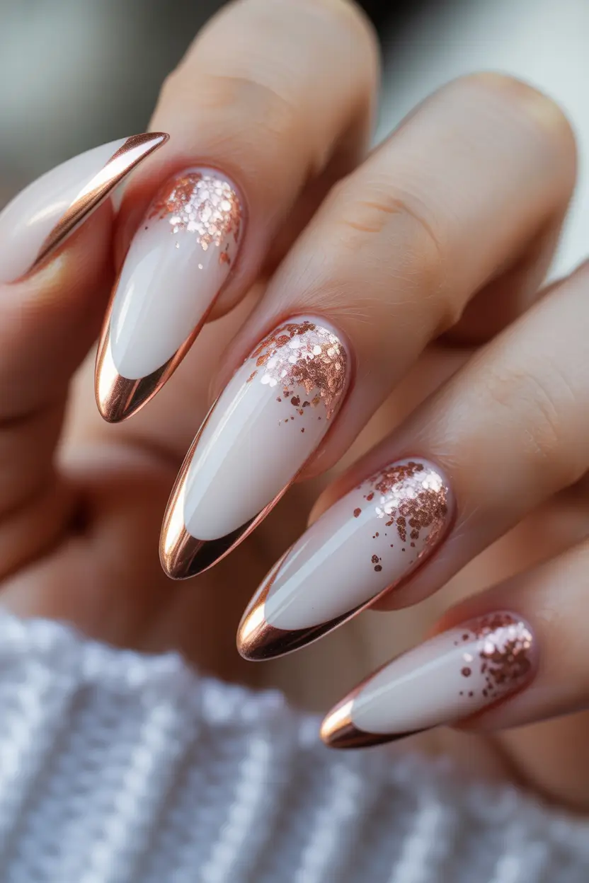 winter nails design and color Rose Gold French Elegance