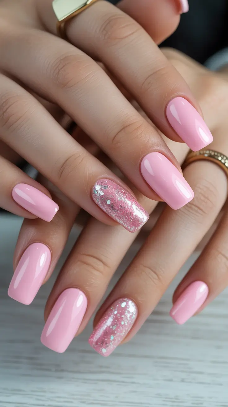 winter nails design and color Sweet Pink Elegance with Sparkling Detail
