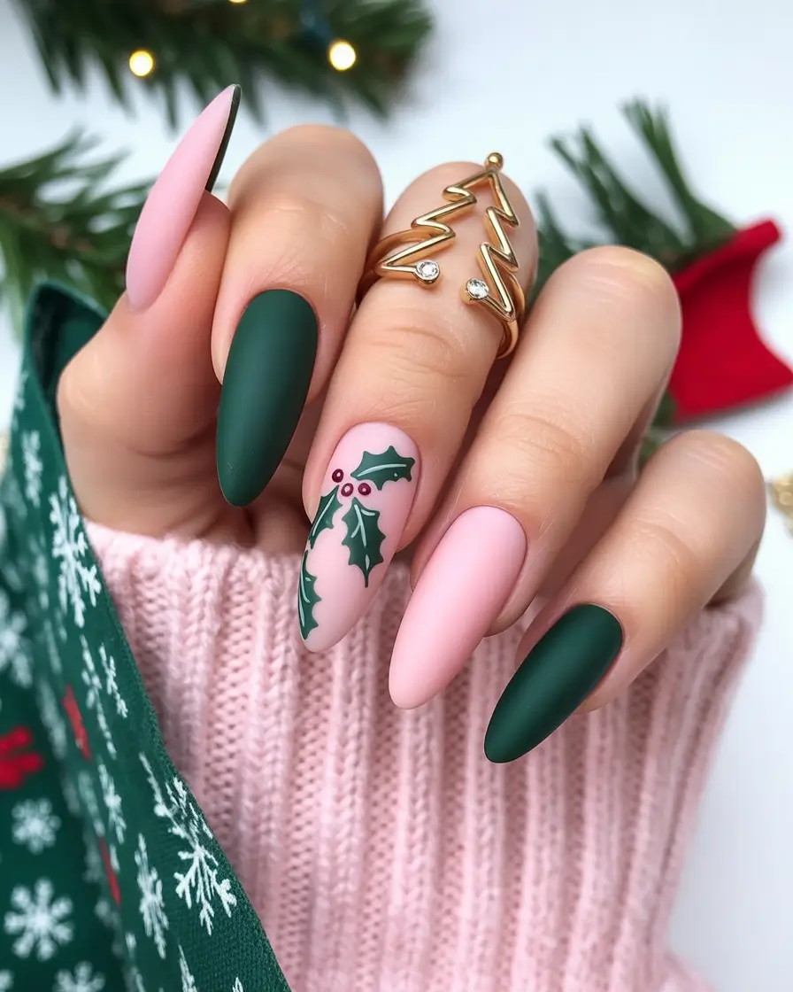 winter nails design and color Matte Evergreen Magic