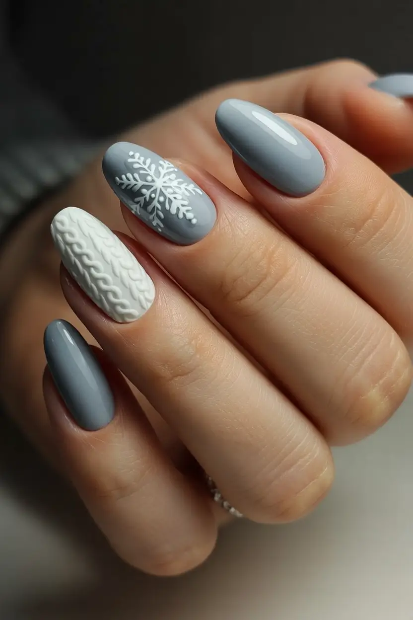 winter nails design and color Knitted Snowflake Charm