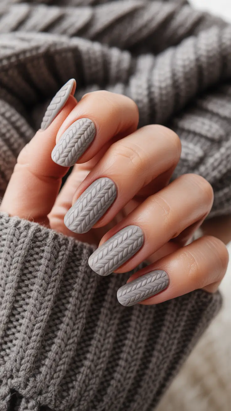 winter nails design and color Cozy Grey Sweater Nails