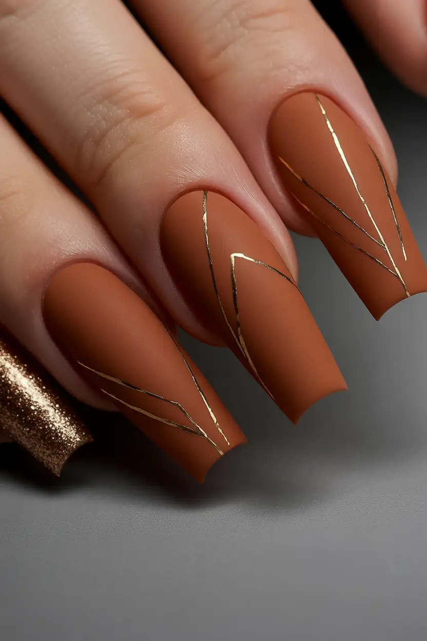 winter nails ideas Bronzed Geometry