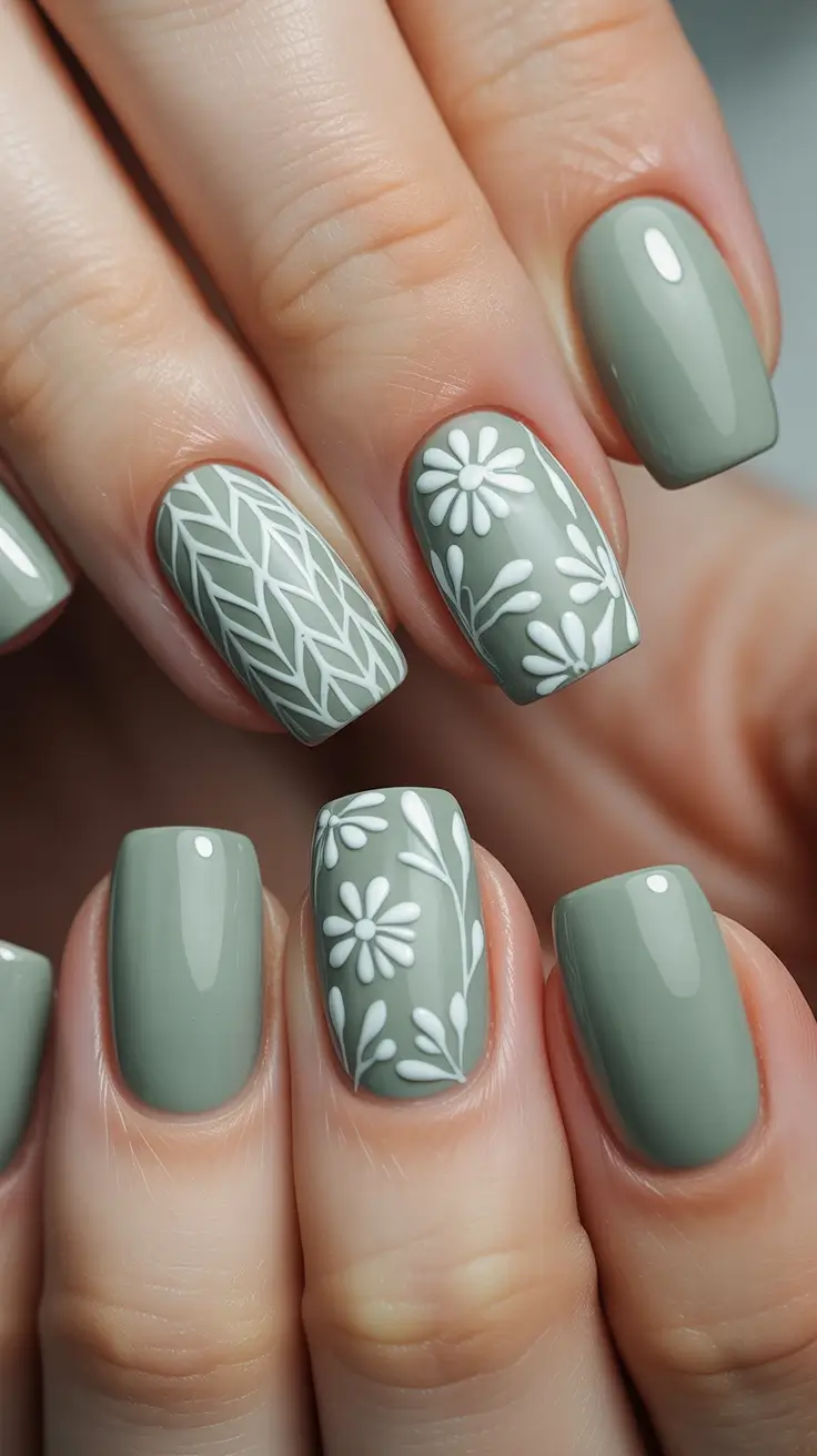 winter nails ideas Soft Sage Whispers