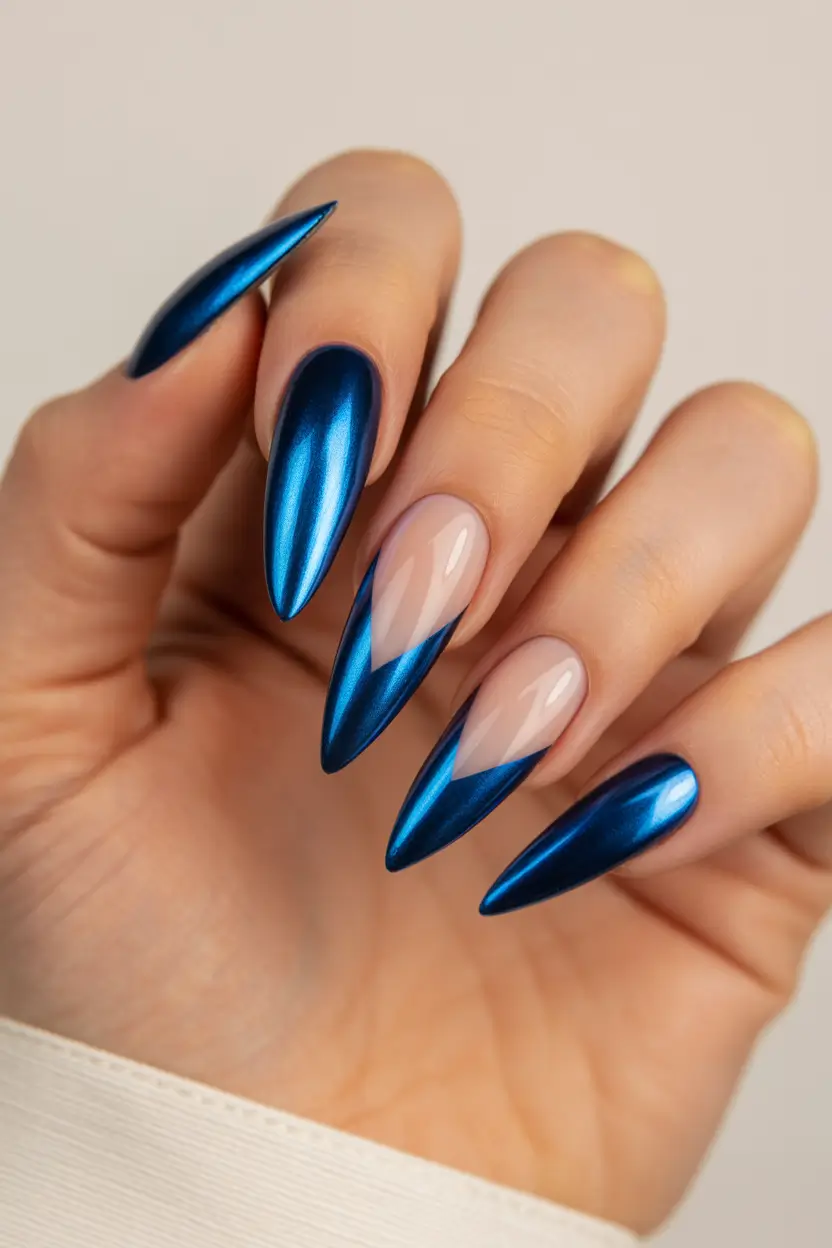 winter nails ideas Metallic Ice Blue Chrome