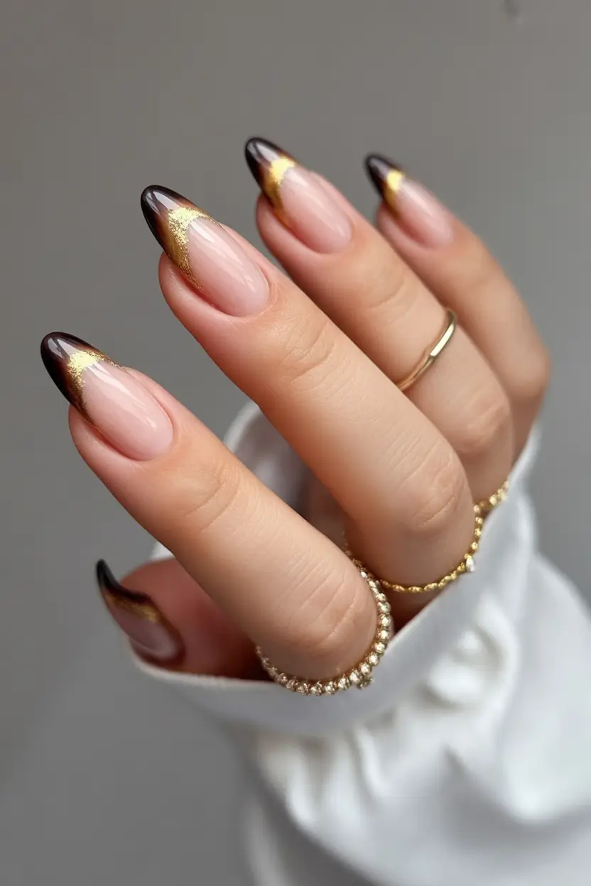 winter nails ideas Golden French Flame