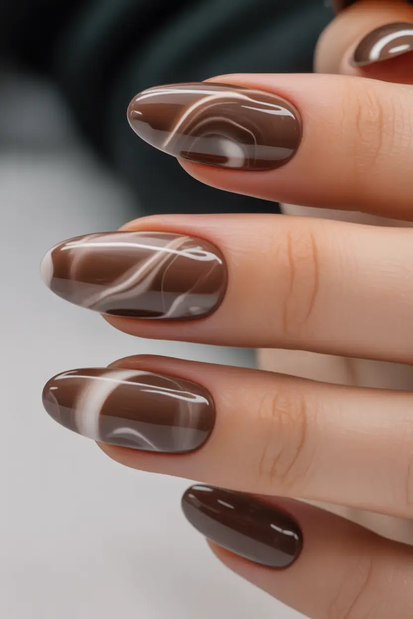 winter nails ideas Mocha Marble Flow