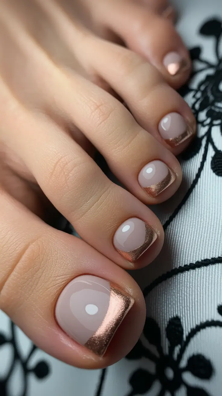 Winter Nails Toe Rose Gold Frost