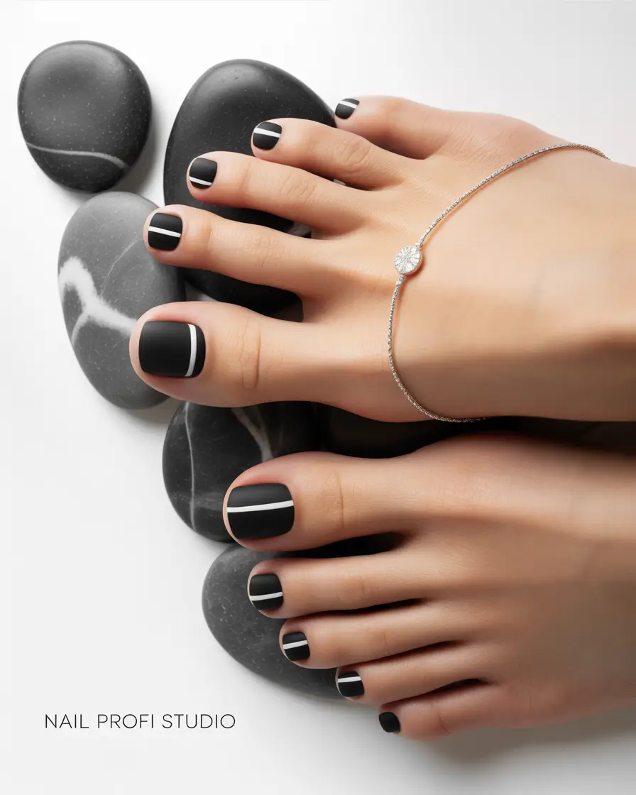 Winter Nails Toe Matte Noir Lines