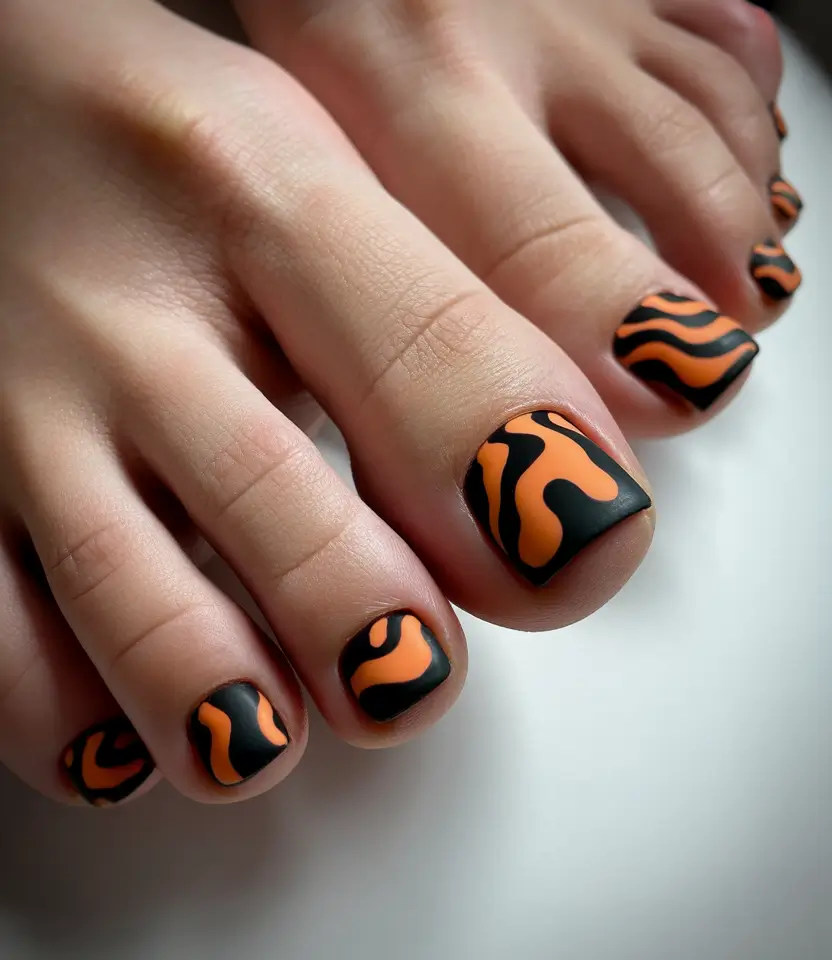 Winter Nails Toe Tangerine Flames