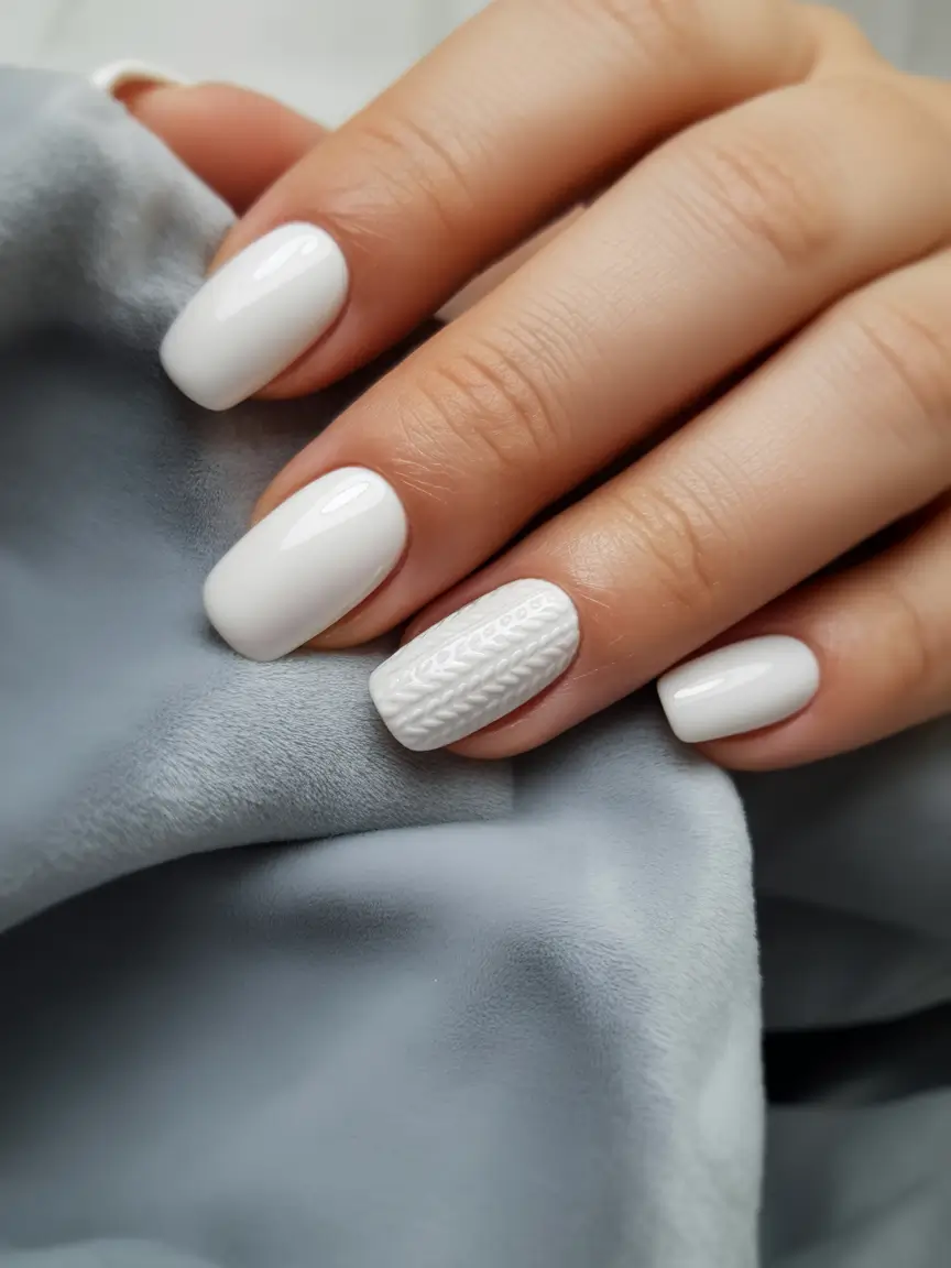 Winter sweater nails ideas 2025 2026 Snowy White Simplicity