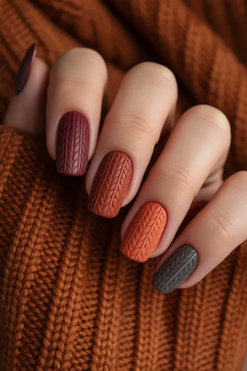 Winter sweater nails ideas 2025 2026 Warm Autumnal Knit Gradient