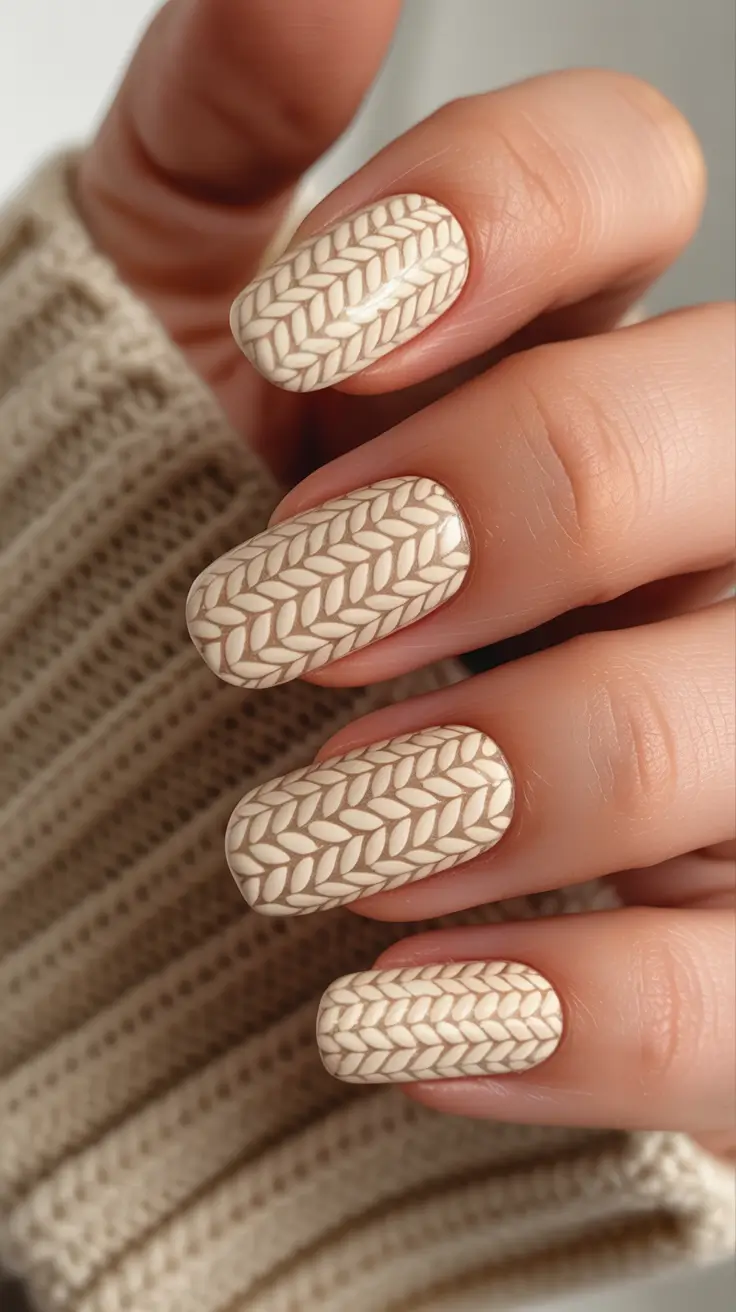 Winter sweater nails ideas 2025 2026 Classic Beige Texture