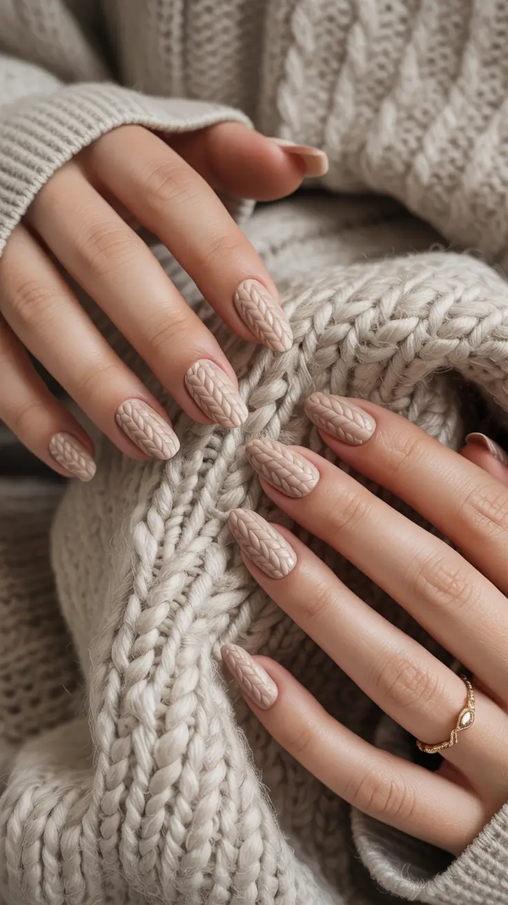 Winter sweater nails ideas 2025 2026 Soft Almond Knit Perfection