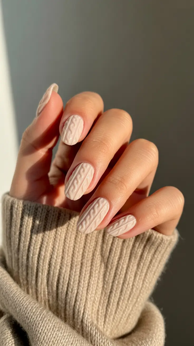 Winter sweater nails ideas 2025 2026 Minimalist Cable Knit Charm