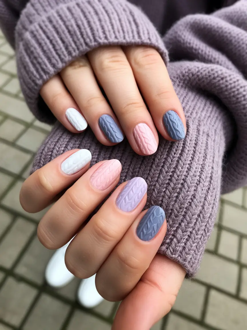 Winter sweater nails ideas 2025 2026 Soft Pastel Sweater Combo