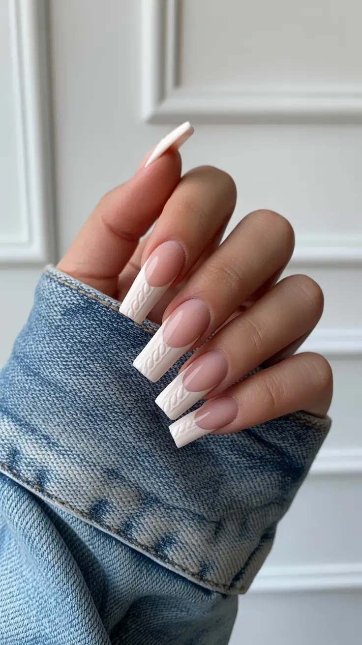 Winter sweater nails ideas 2025 2026 Chic French Tip Sweater Nails