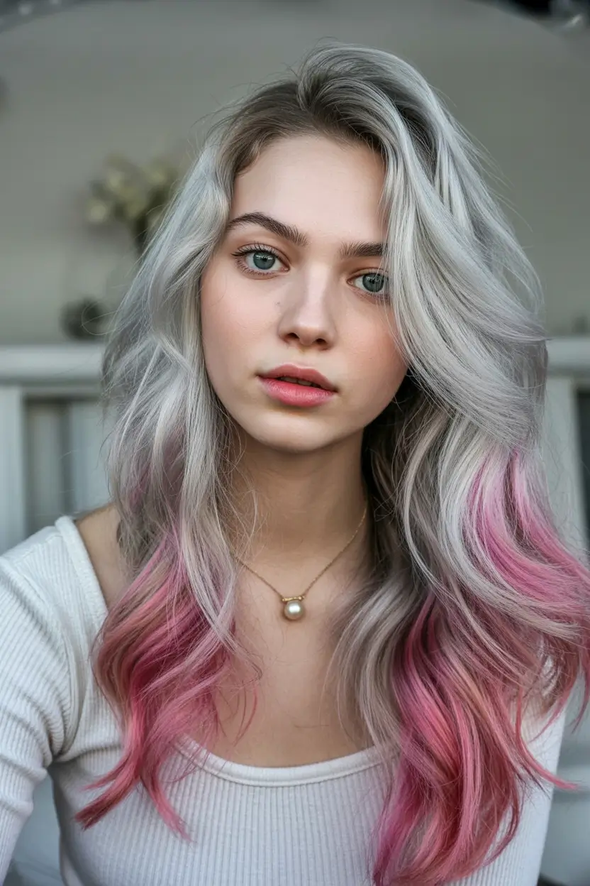 winter trending hair colors silver rose dip