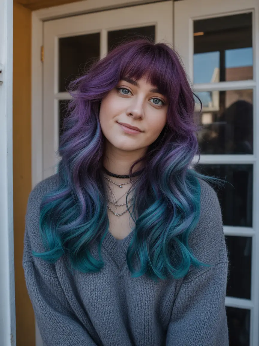 winter trending hair colors cosmic violet teal