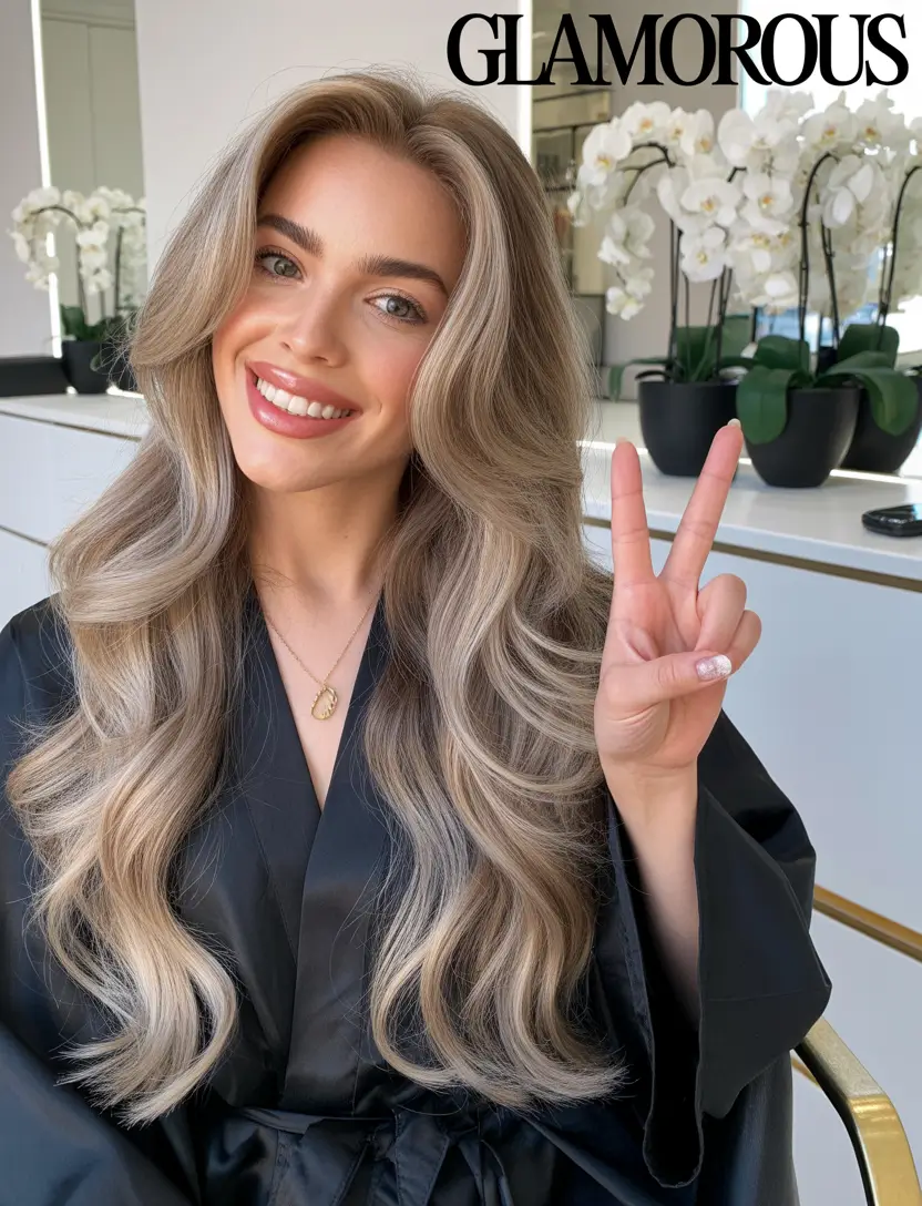 ash blonde hair color 2026 Luxe Mushroom-Ash Waves With Subtle Glow