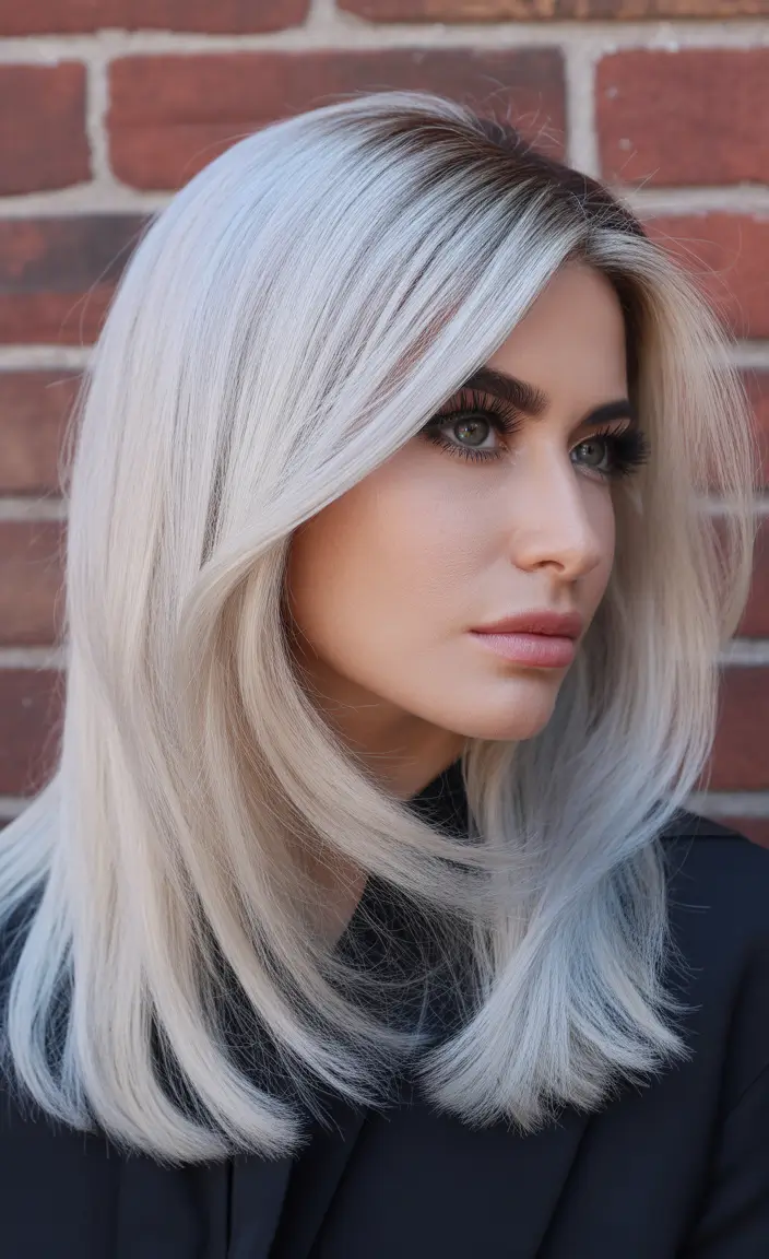 ash blonde hair color 2026 Structured Silver-Ash Layers With Urban Edge