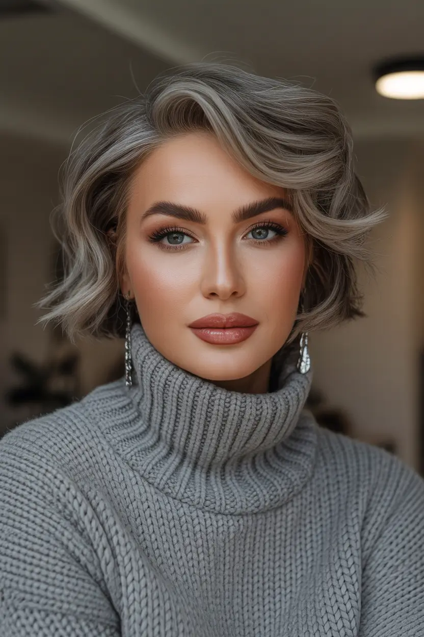 ash blonde hair color 2026 Textured Ash Mocha Bob With Windswept Movement