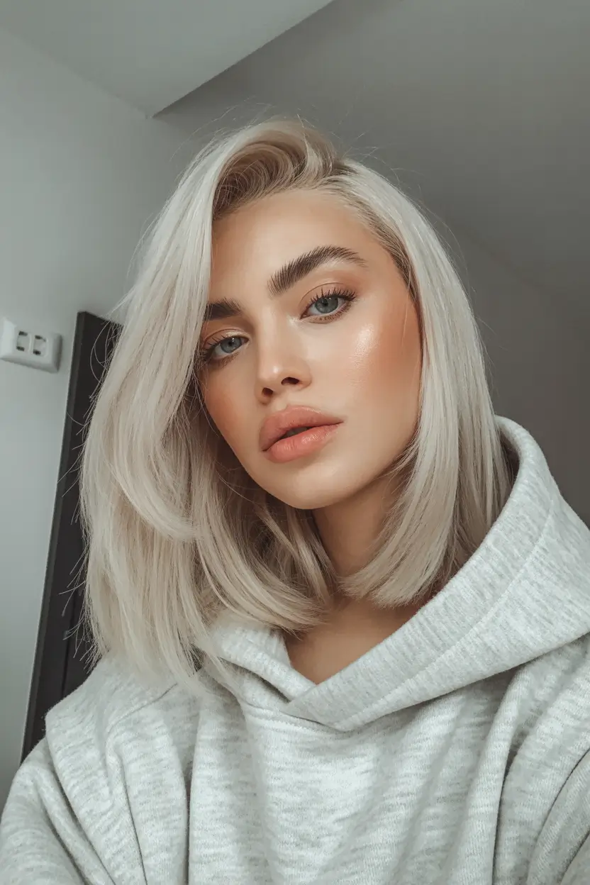 ash blonde hair color 2026 Soft Silver-Ash Bob With Minimalist Volume