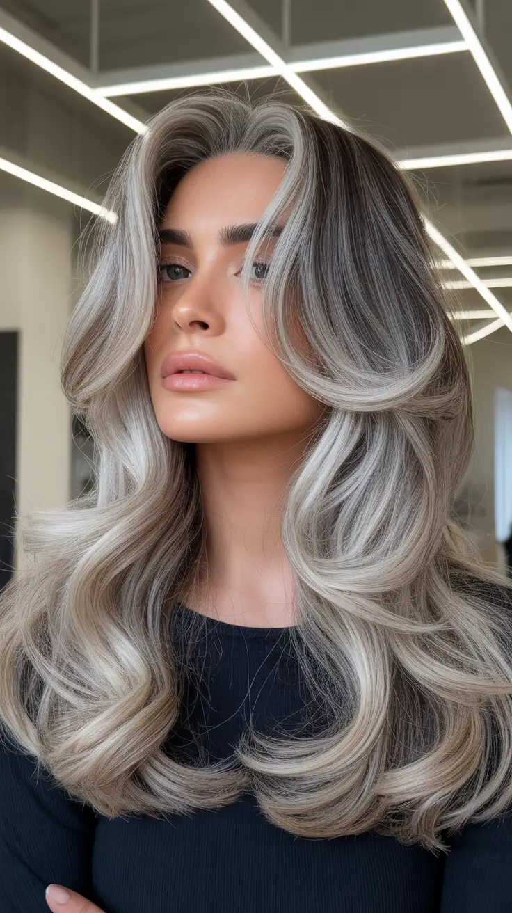 ash blonde hair color 2026 Dimensional Graphite-Ash Cascade With Bold Luxe Layers