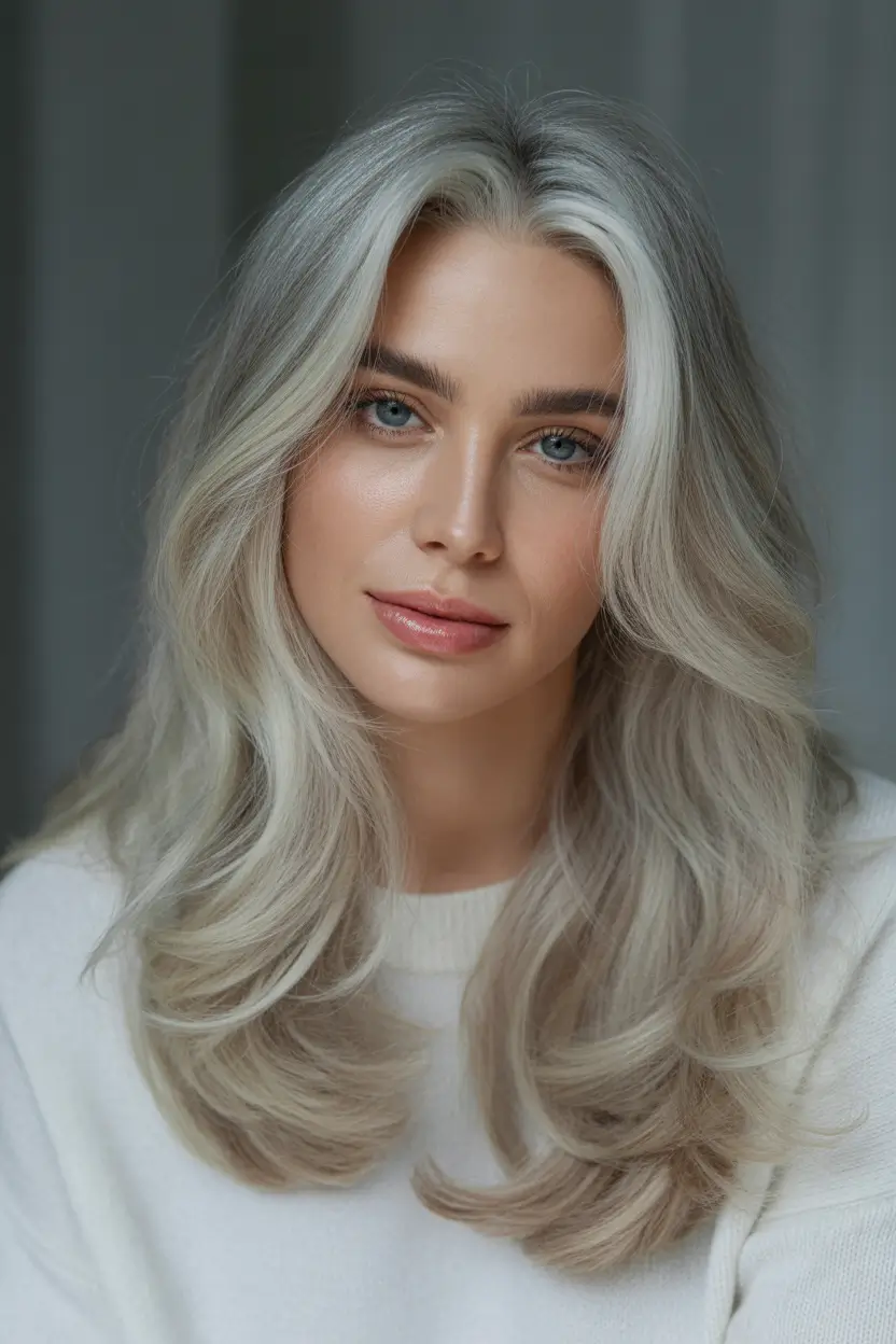 ash blonde hair color 2026 Frosted Ash Layers With Soft Face Framing