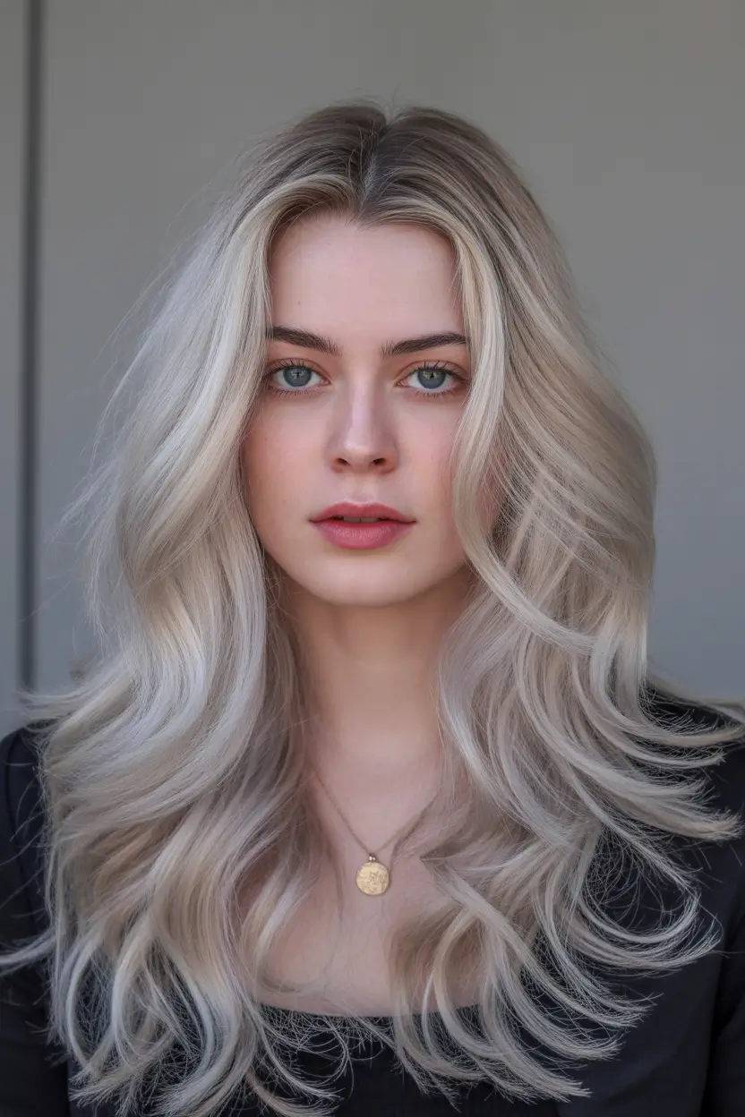 ash blonde hair color 2026 Smoky Platinum Ash With Flowing Volume