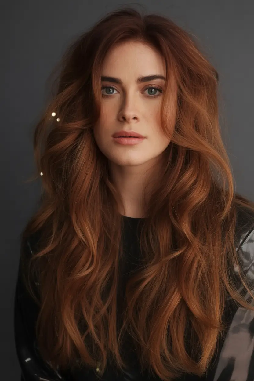 auburn hair color Deep Auburn Waves With Natural Red-Brown Depth