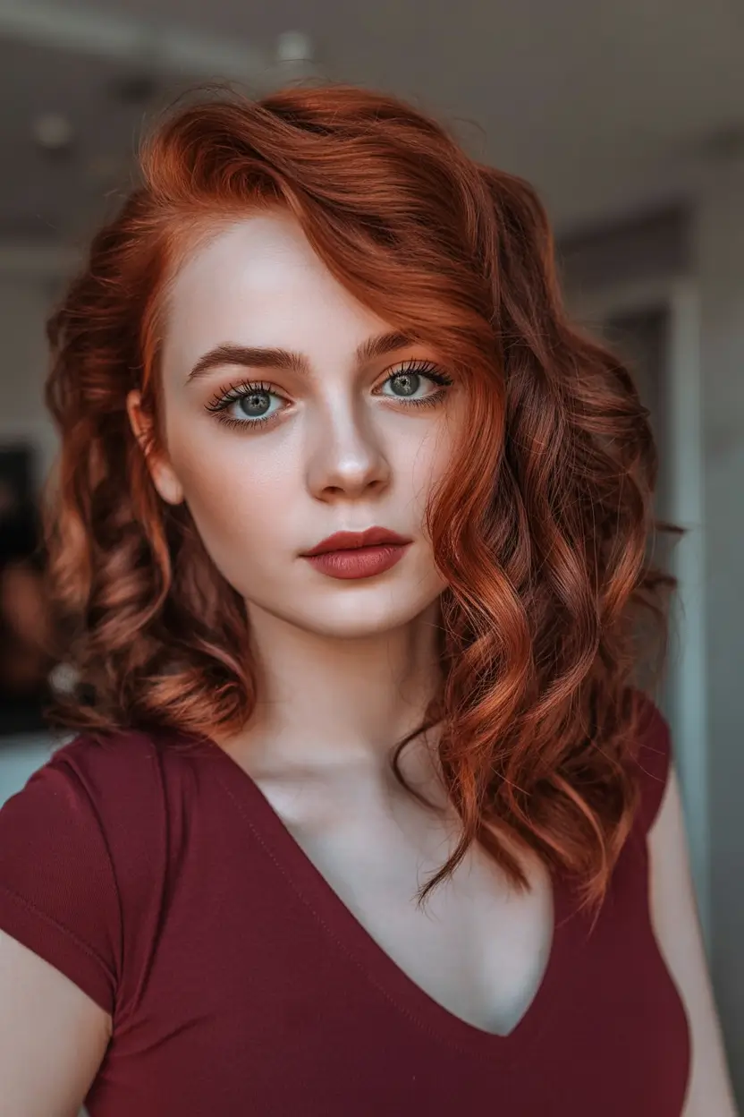 auburn hair color Voluminous Copper Auburn With Asymmetric Texture