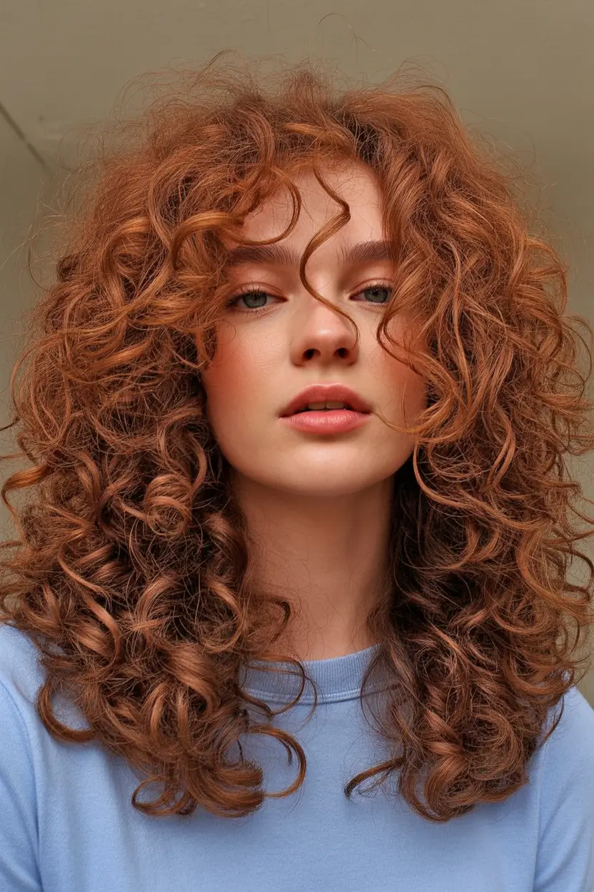 auburn hair color Soft Autumn Curls with Warm Dimension
