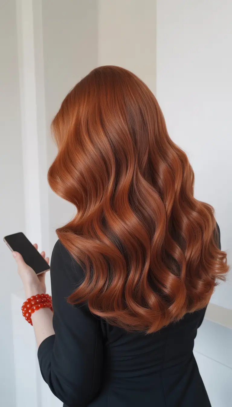 auburn hair color Rich Copper Waves with Polished Shine