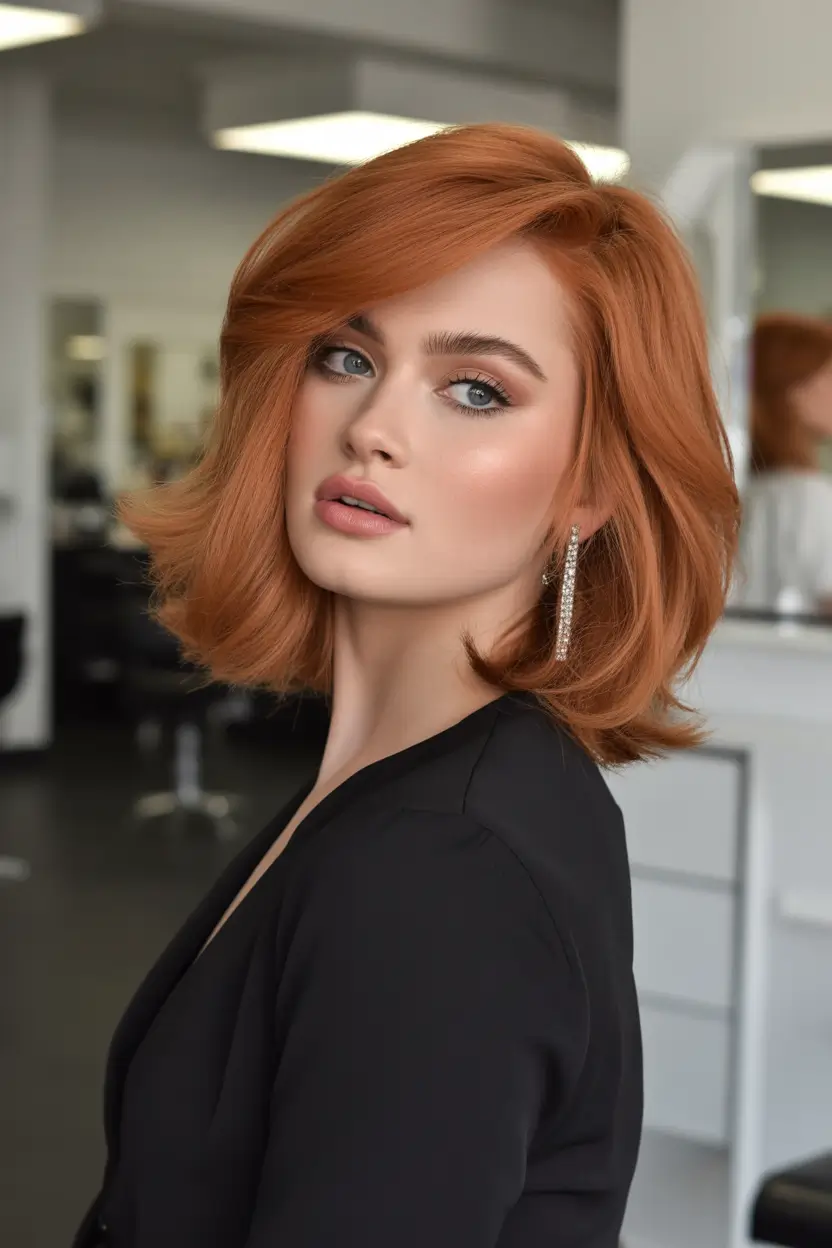auburn hair color Elegant Copper Swoop Bob With Polished Ends