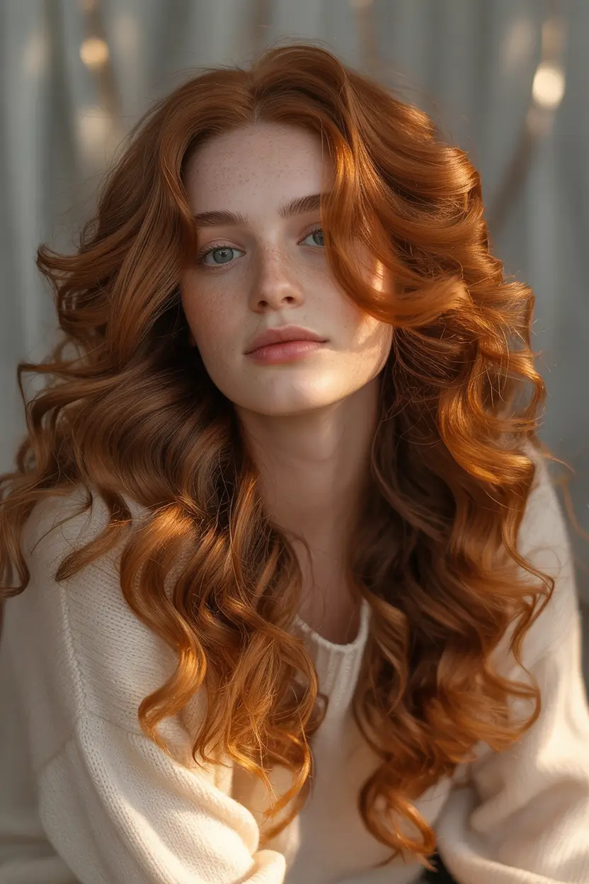 auburn hair color Sunlit Copper Curls With Soft Volume