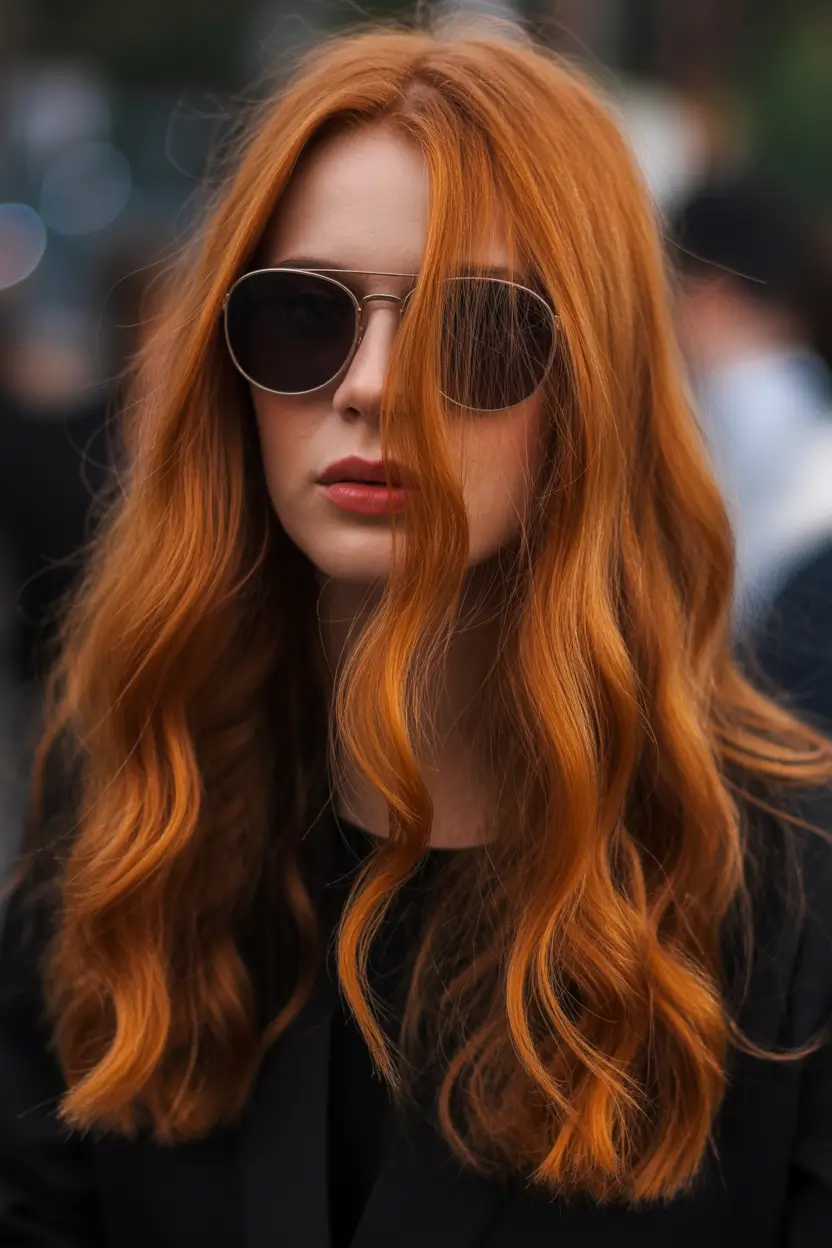 auburn hair color Cool-Girl Street Style Copper With Sleek Waves