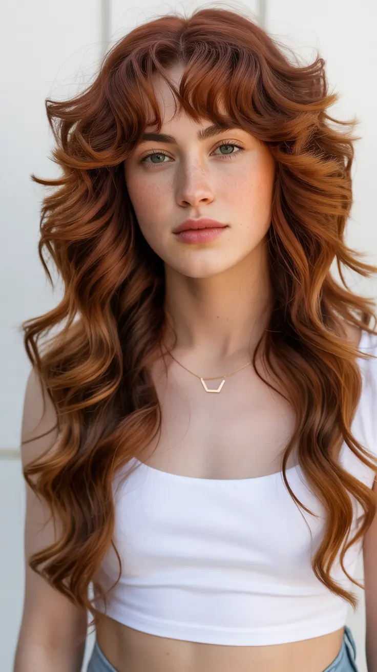 auburn hair color Modern Auburn Layers With Playful Fringe