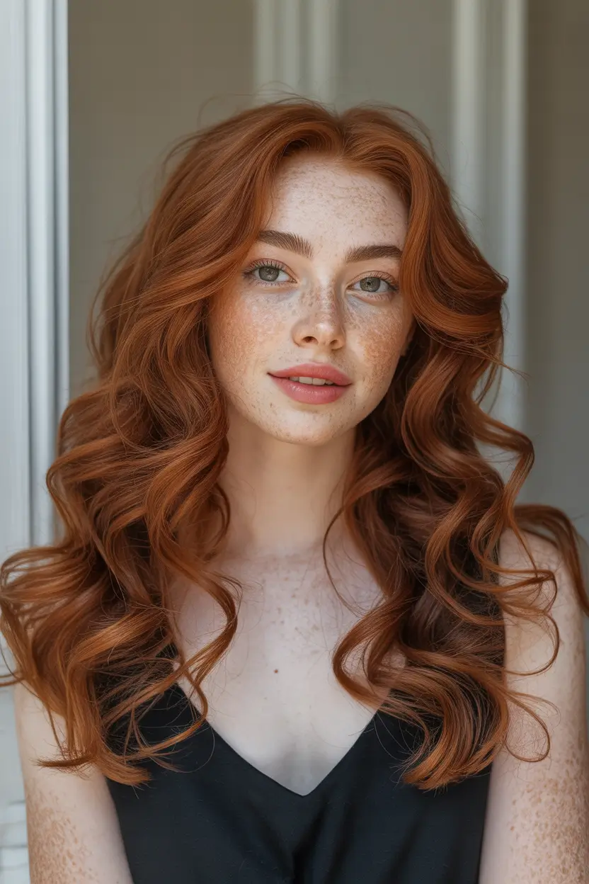 auburn hair color Warm Auburn Waves With Soft-Focus Texture