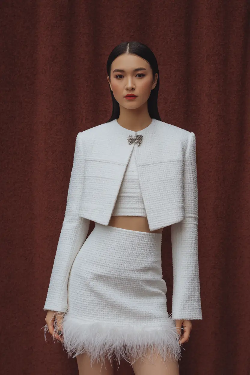 going out outfits Feather-Trimmed Elegance