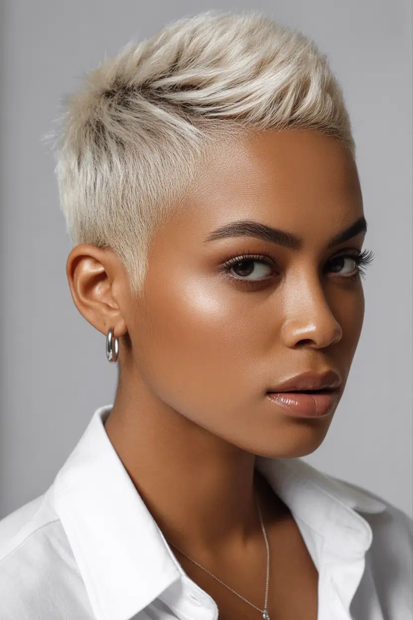 hair color for brown skin Platinum Crop with Frosted Texture