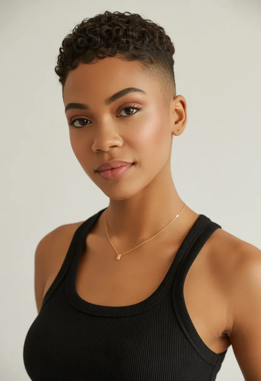 hair color for brown skin Natural Espresso Curls with Clean Fade