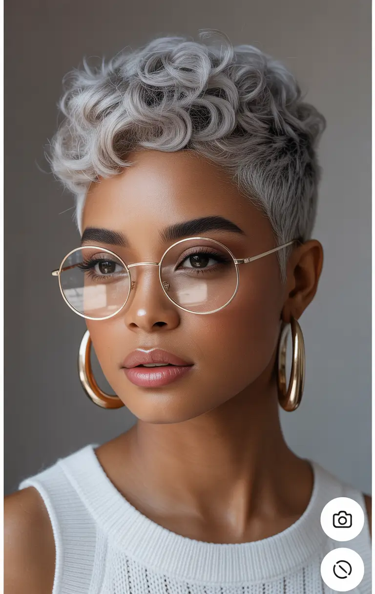 hair color for brown skin Silver Cloud Curls with Sculpted Volume