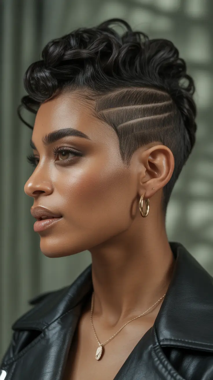 hair color for brown skin Sculpted Waves with Graphic Side Shave
