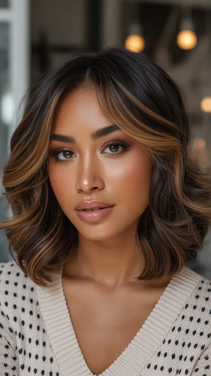 hair color for brown skin Toffee Bob with Soft Balayage Contour