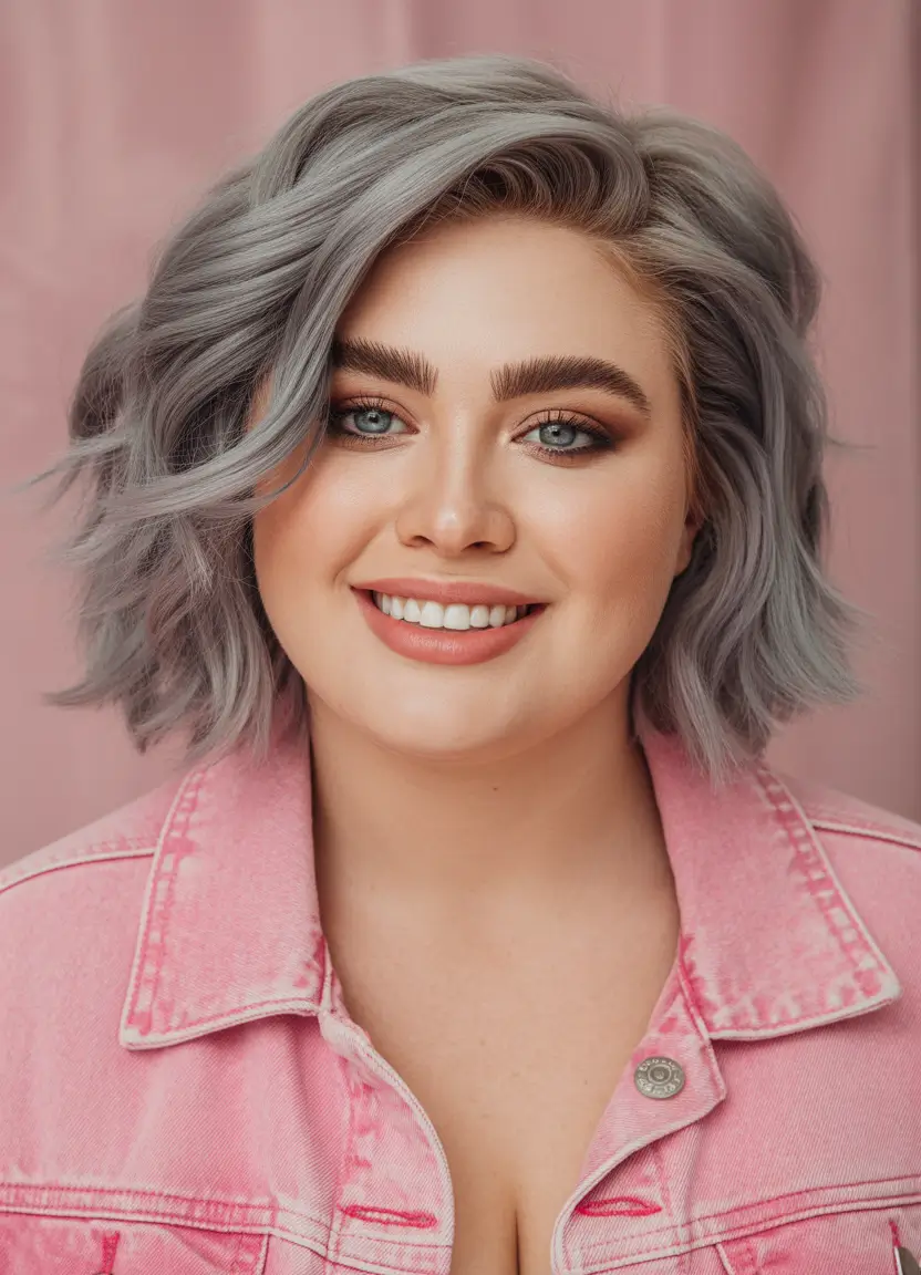 Fat Face Haircuts Textured Smoky-Lavender Bob With Side Volume