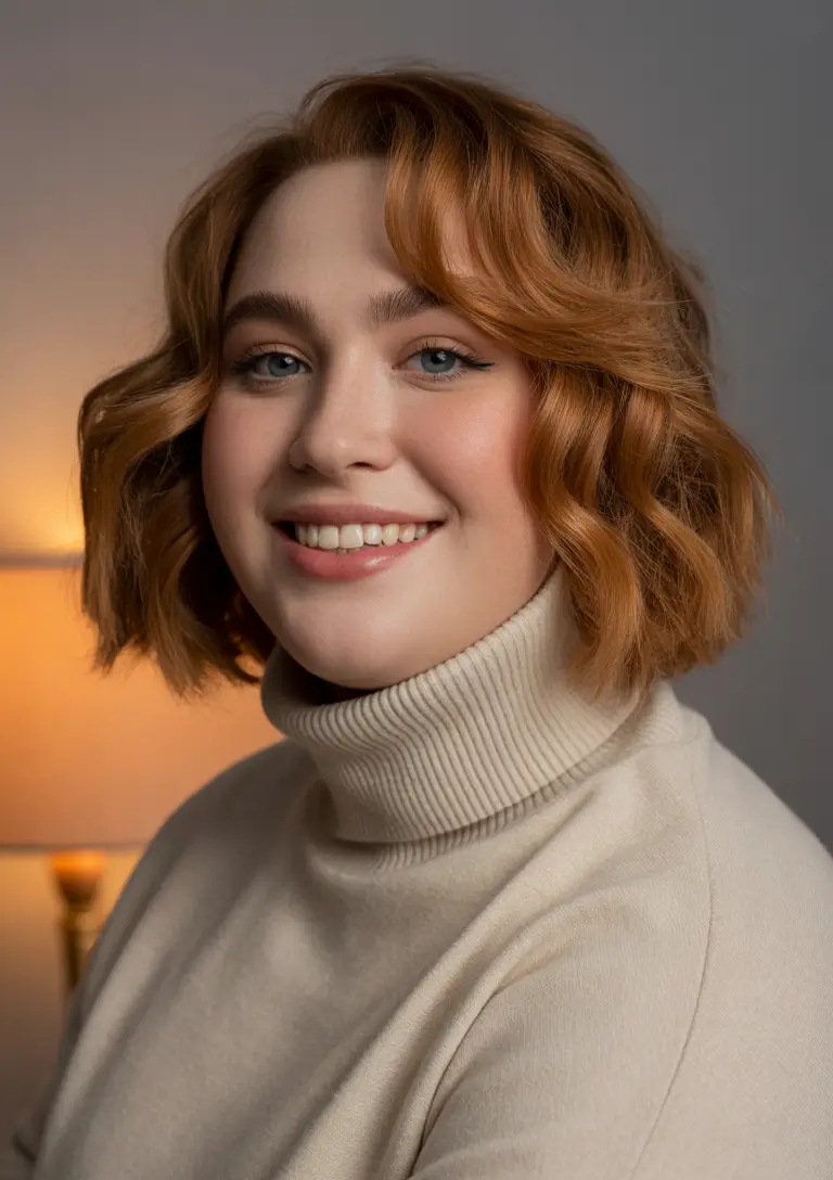 Fat Face Haircuts Warm Copper Waves With Soft Edge