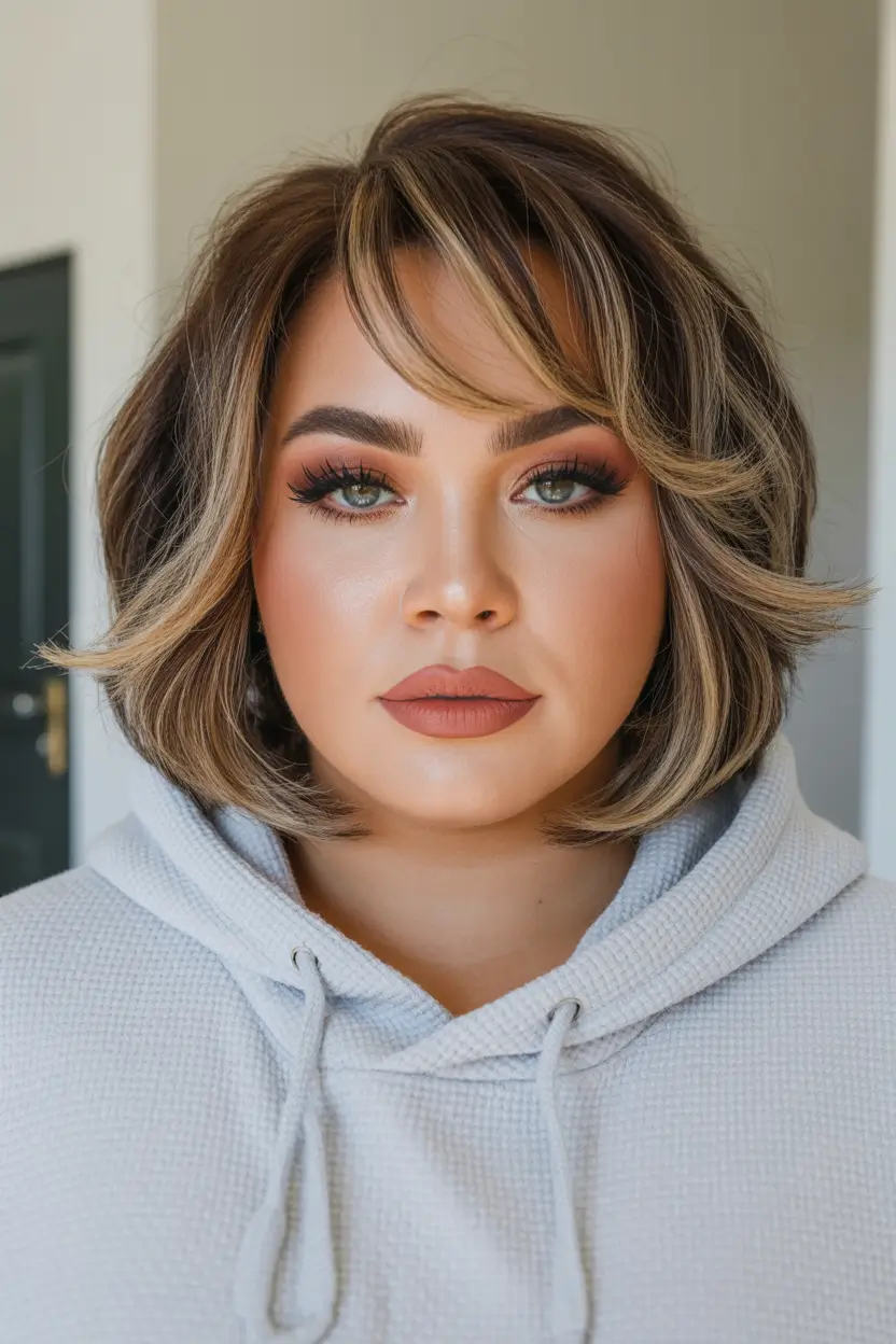 Fat Face Haircuts Bouncy Layered Bob With Face-Framing Flicks
