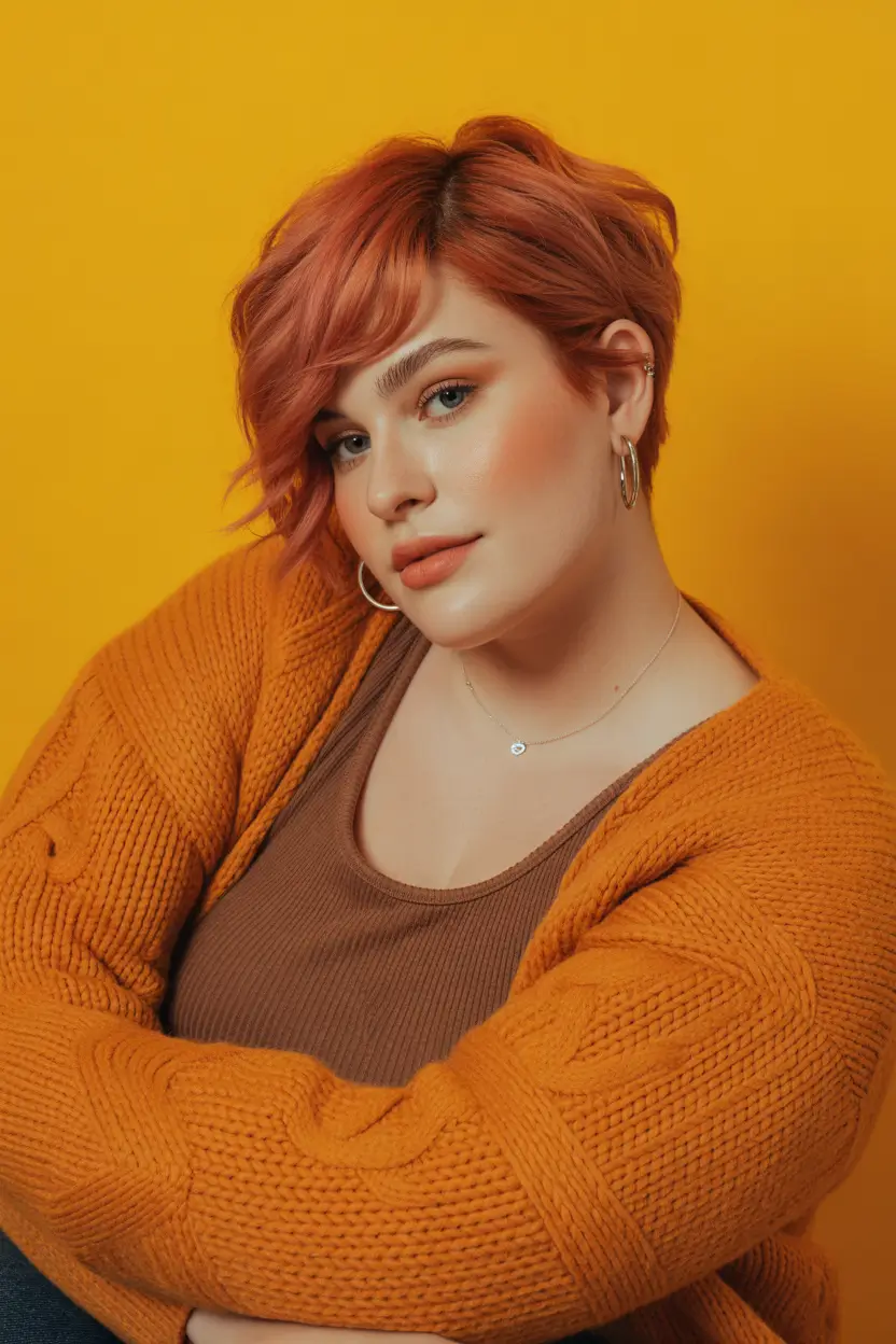 Fat Face Haircuts Soft Rose-Peach Pixie With Feminine Volume